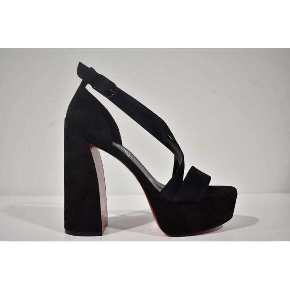 Christian Louboutin Movida Sandal 130 Black Suede Platform Block Heel Pump 39.5 - Picture 2 of 12